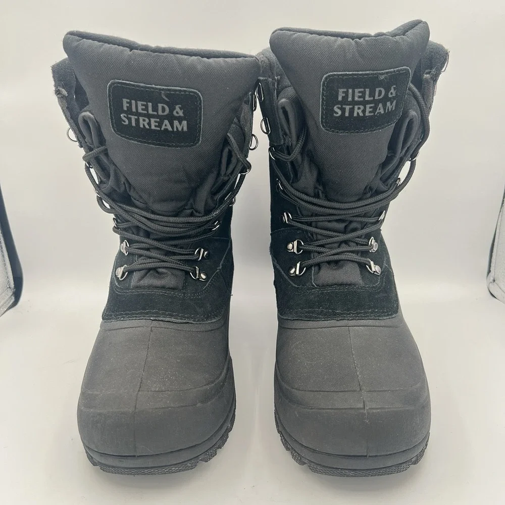 Field And Stream Black Leather Rubber Lined Hunting Boots‎ Size 10 Waterproof